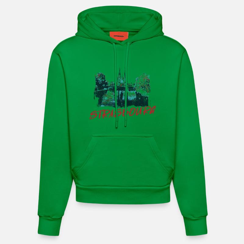 Paysage avec la Cathédrale de Strasbourg  - Sweat à capuche bio ajusté fabriqué en UE - City Green