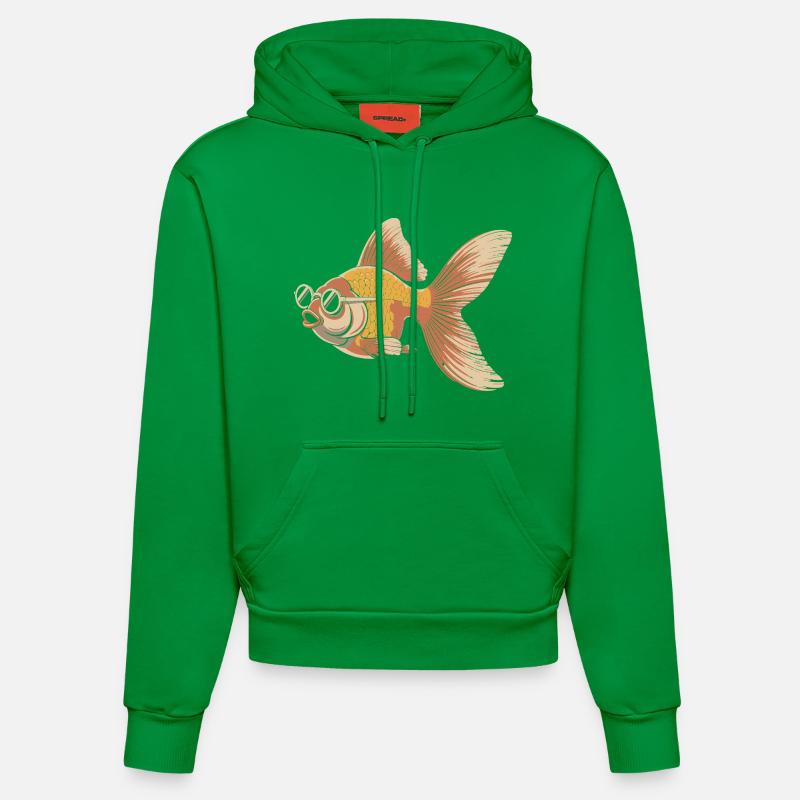 Poisson rouge avec des lunettes rétro - Sweat à capuche bio ajusté fabriqué en UE - City Green