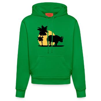 Nashorn - Afrika - Rhino - Africa - Organic Fitted Hoodie Made in EU - City Green - Vorne