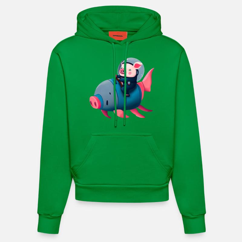 Pig Astronaut sur Pig Rocket - Sweat à capuche bio ajusté fabriqué en UE - City Green