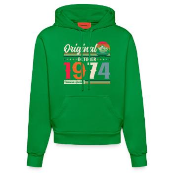 50th Birthday Original October 1974 Volume 74 - Organic Fitted Hoodie Made in EU - City Green - Front