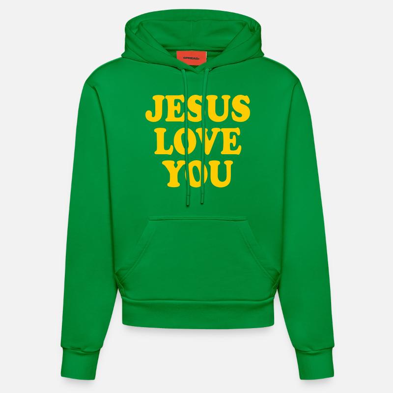 Jesus love you - Sweat à capuche bio ajusté fabriqué en UE - City Green