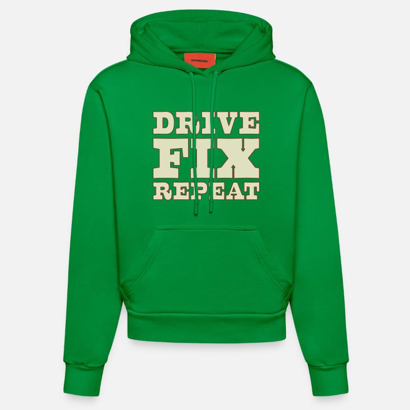 45b_solid_Drive_Fix_Repeat - Sweat à capuche bio ajusté fabriqué en UE - City Green