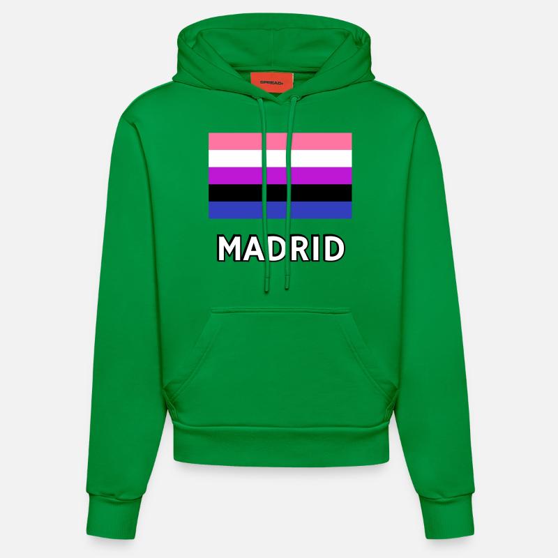 Genderfluid Pride Drapeau Madrid - Sweat à capuche bio ajusté fabriqué en UE - City Green