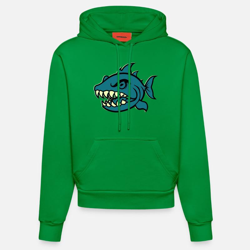 Piranha Bande dessinée Poisson - Sweat à capuche bio ajusté fabriqué en UE - City Green