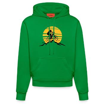 Sport - Fahrrad Downhill Biken Sonne Berge - Organic Fitted Hoodie Made in EU - City Green - Vorne