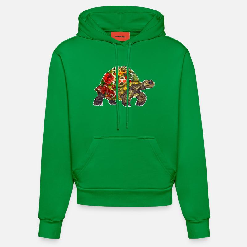 Turtle Tattoo - white contour - Sweat à capuche bio ajusté fabriqué en UE - City Green