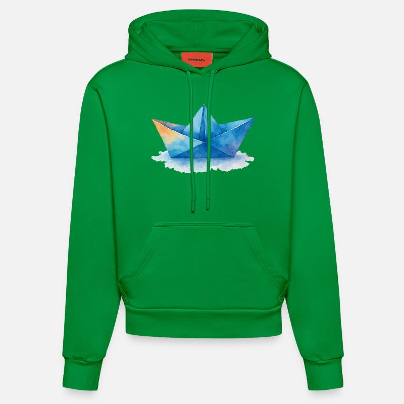 Bateau en papier Aquarelle - Sweat à capuche bio ajusté fabriqué en UE - City Green