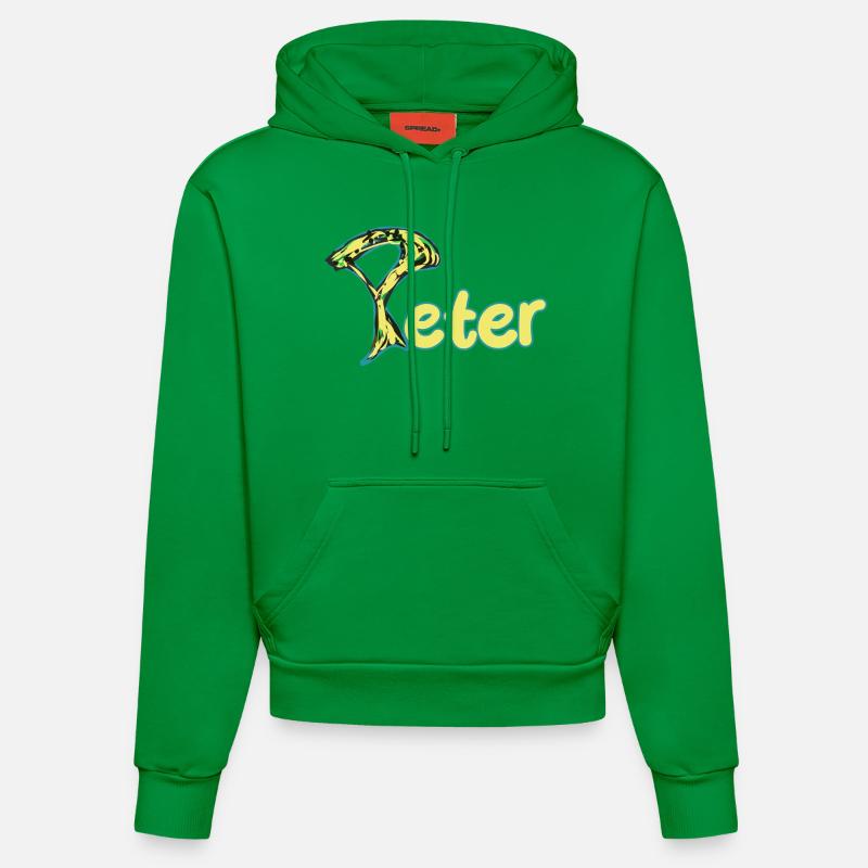 Texte jaune astucieux de Peter - Sweat à capuche bio ajusté fabriqué en UE - City Green