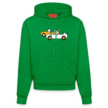 Hase Vogel Küken 2 Auto fahren Team Zwei Freunde - Organic Fitted Hoodie Made in EU - City Green - Vorne