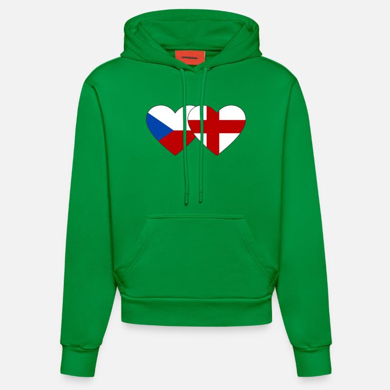 République tchèque Angleterre Drapeau Coeur - Sweat à capuche bio ajusté fabriqué en UE - City Green