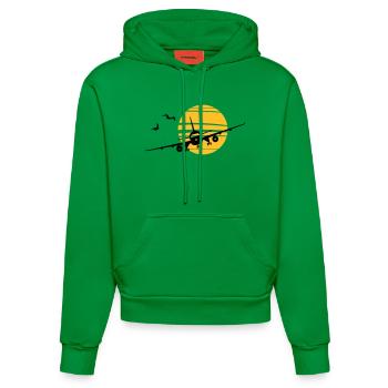 Flugzeug - Sonne - Organic Fitted Hoodie Made in EU - City Green - Vorne