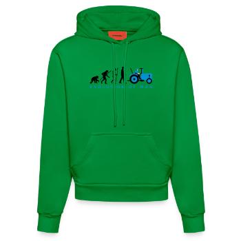 evolution_des_mannes_bauer_mit_trecker_c - Organic Fitted Hoodie Made in EU - City Green - Vorne