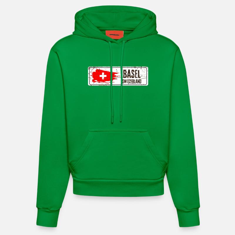 Bâle, Suisse, Drapeau - Sweat à capuche bio ajusté fabriqué en UE - City Green