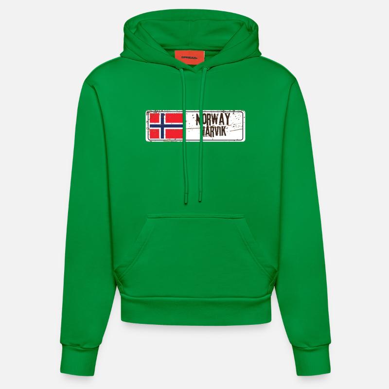 Narvik Norvège Drapeau - Sweat à capuche bio ajusté fabriqué en UE - City Green