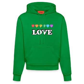 Liebe Regenbogenherzen - Organic Fitted Hoodie Made in EU - City Green - Vorne