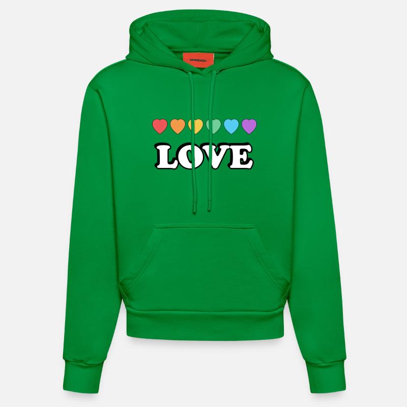 Love Rainbow Hearts - Organic Fitted Hoodie Made in EU - City Green