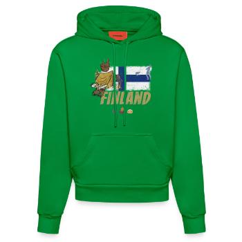 Finland Moose Vintage Flag and Tent Souvenir - Organic Fitted Hoodie Made in EU - City Green - Front