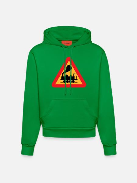Train Warning Sign - Organic Fitted Hoodie Made in EU - City Green