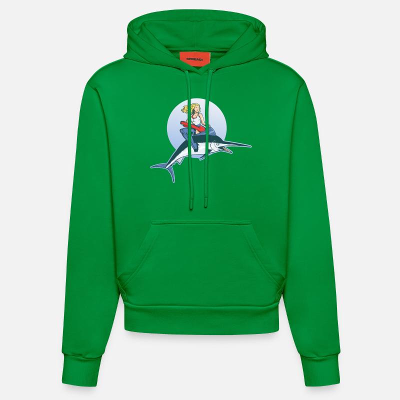 Pin Up sur espadon - Sweat à capuche bio ajusté fabriqué en UE - City Green