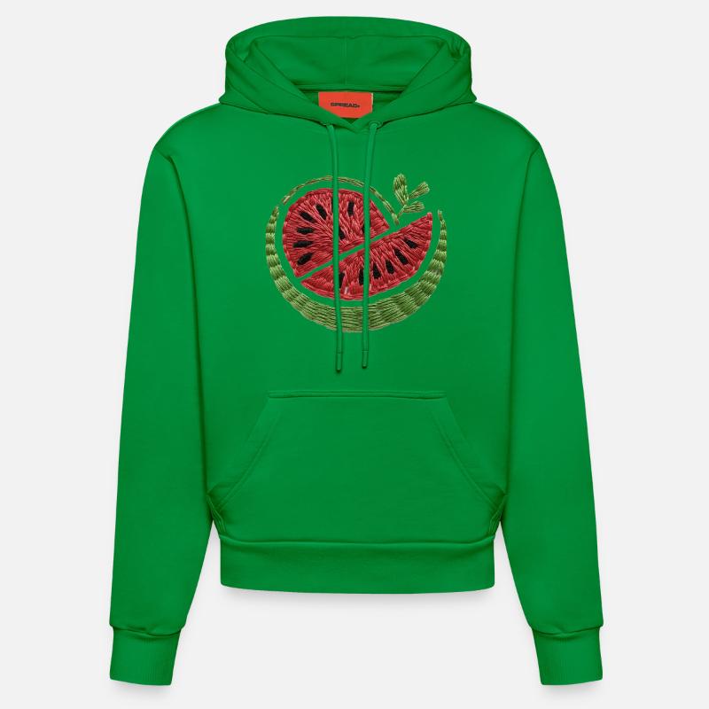 Pastèque brodée - Sweat à capuche bio ajusté fabriqué en UE - City Green
