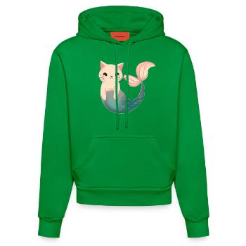 Niedliche Meerjungfrau Katze - Organic Fitted Hoodie Made in EU - City Green - Vorne