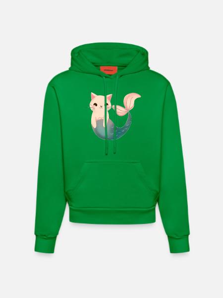 Chat sirène mignon - Sweat à capuche bio ajusté fabriqué en UE - City Green
