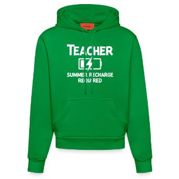 Teacher Summer Recharge Required - Organic Fitted Hoodie Made in EU - City Green - Front