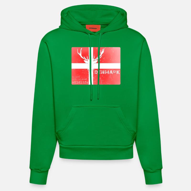 Danemark faune Drapeau Cerf - Sweat à capuche bio ajusté fabriqué en UE - City Green