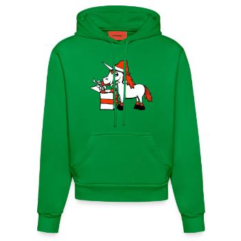 Unicorn Christmas Santa Claus Gifts Hat - Organic Fitted Hoodie Made in EU - City Green - Front