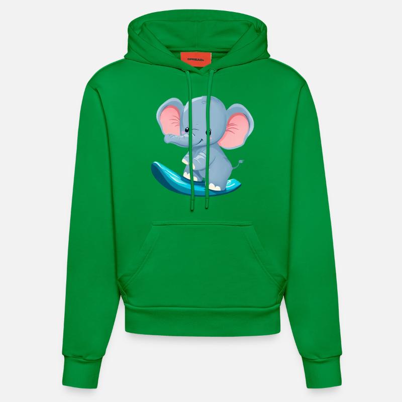 Surfer Elephant, Conception animale aventureuse - Sweat à capuche bio ajusté fabriqué en UE - City Green