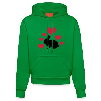 Rabbit with 6 hearts 2 - Organic Fitted Hoodie Made in EU - City Green - Front