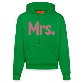 Mrs. Matching Couple Engagement Wedding Honeymoon - Organic Fitted Hoodie Made in EU - City Green - Front