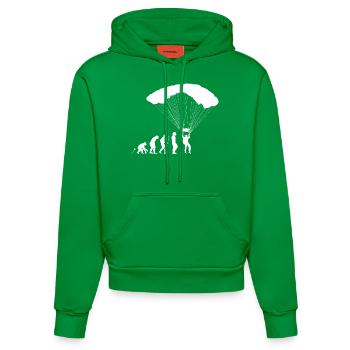 Fallschirmspringen Evolution Fun Shirt - Organic Fitted Hoodie Made in EU - City Green - Vorne