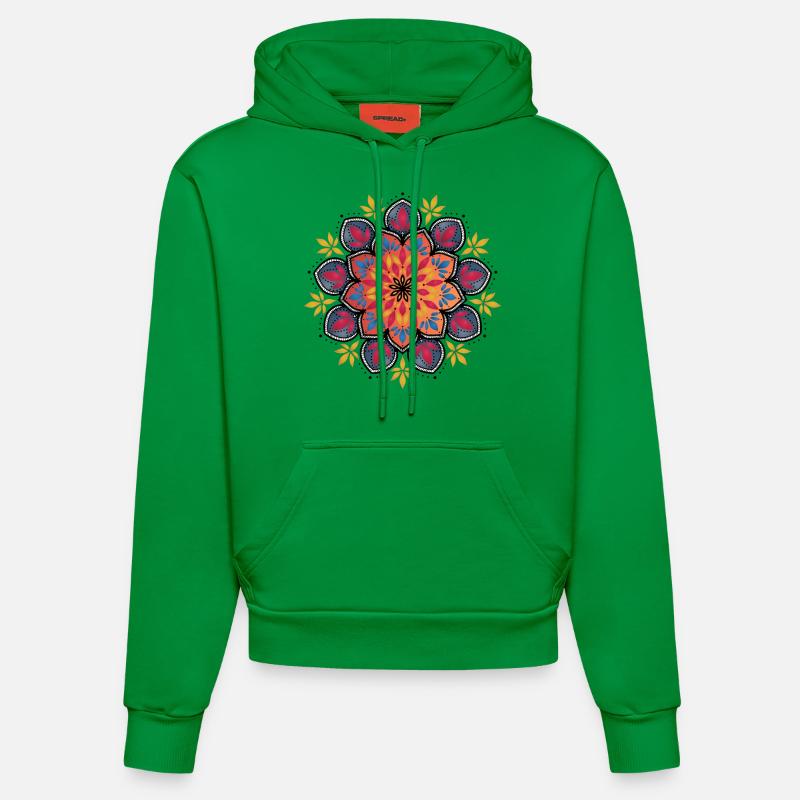 Mandala Fleurs de Chance No.1 - Sweat à capuche bio ajusté fabriqué en UE - City Green