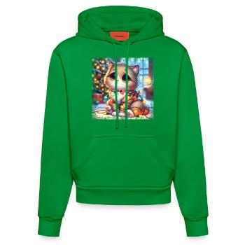 Cute Christmas Cat - Fairy Lights Chaos in the - Organic Fitted Hoodie Made in EU - City Green - Front