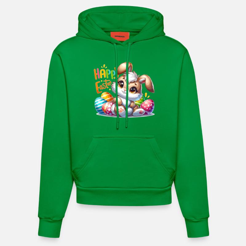 Happy Easter - Easter Bunny Illustration - Organic Fitted Hoodie Made in EU - City Green