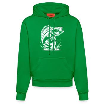 Elegant Jumping Zander Predator - Organic Fitted Hoodie Made in EU - City Green - Front