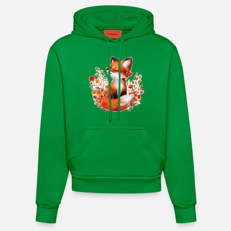 Renard avec des fleurs - Sweat à capuche bio ajusté fabriqué en UE - City Green