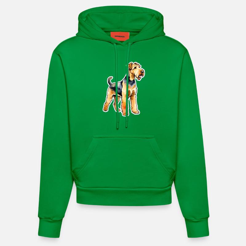 Airedale Terrier Aquarelle - Sweat à capuche bio ajusté fabriqué en UE - City Green