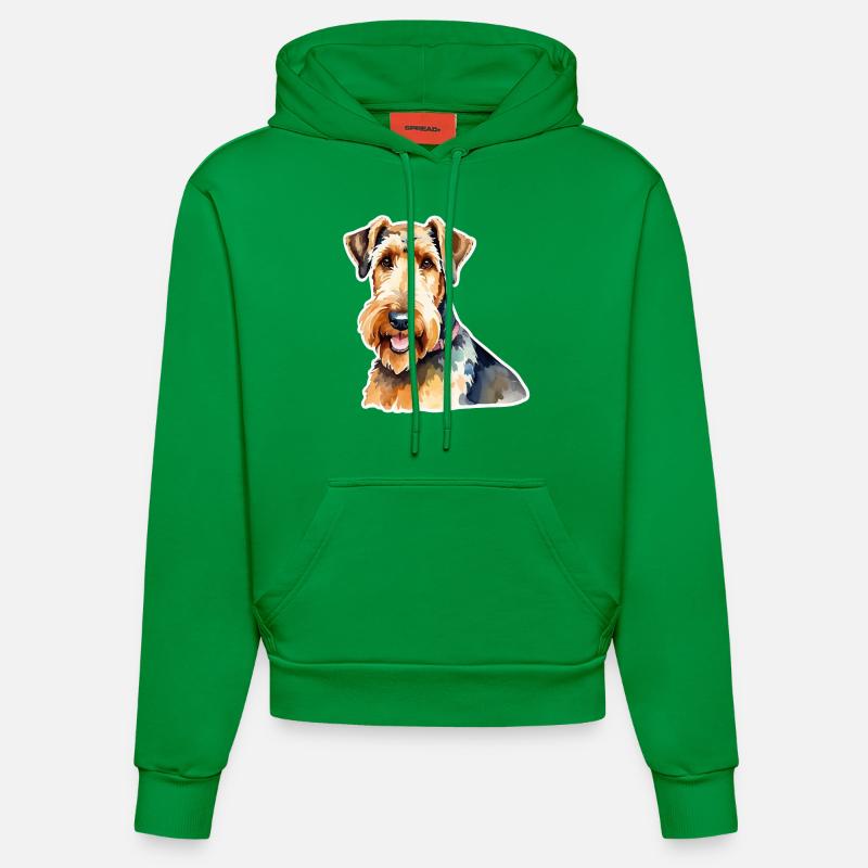 Airedale Terrier Aquarelle - Sweat à capuche bio ajusté fabriqué en UE - City Green