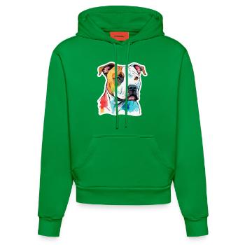 American Staffordshire Terrier Watercolors - Organic Fitted Hoodie Made in EU - City Green - Front