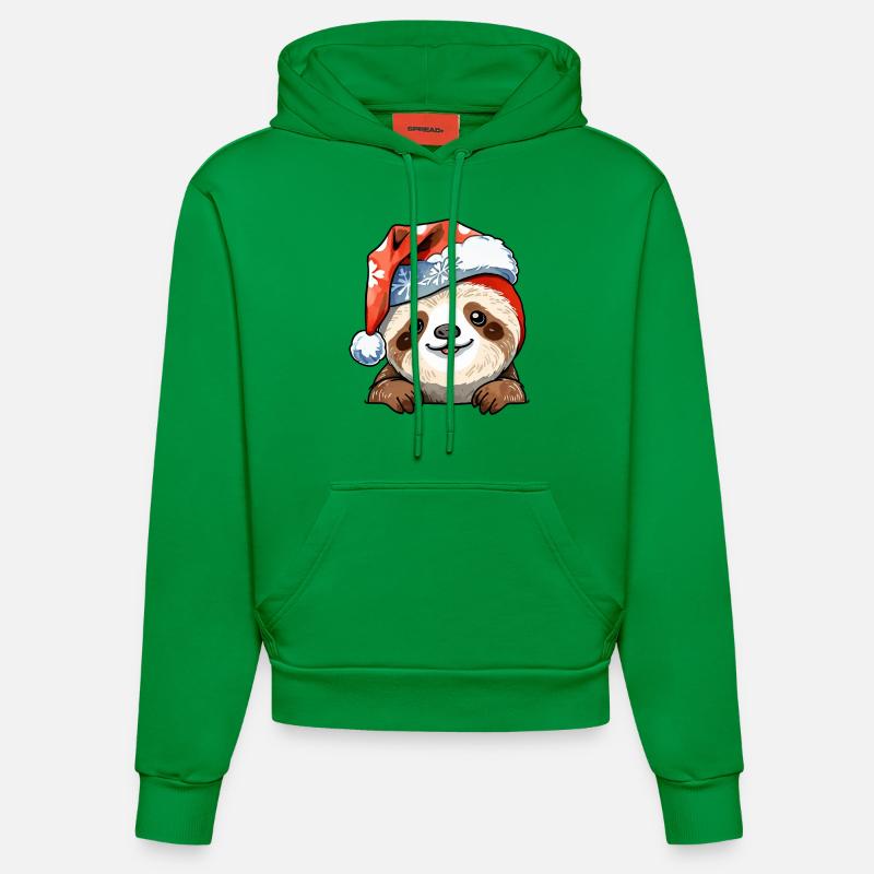 Dessin de Noël paresseux - Sweat à capuche bio ajusté fabriqué en UE - City Green