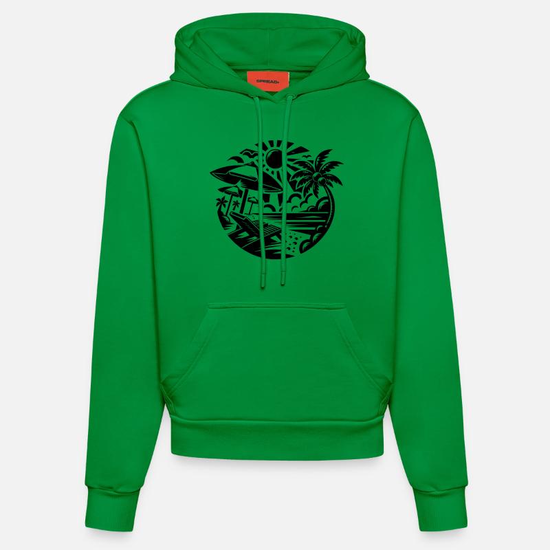 Icône Été Soleil Mer - Sweat à capuche bio ajusté fabriqué en UE - City Green