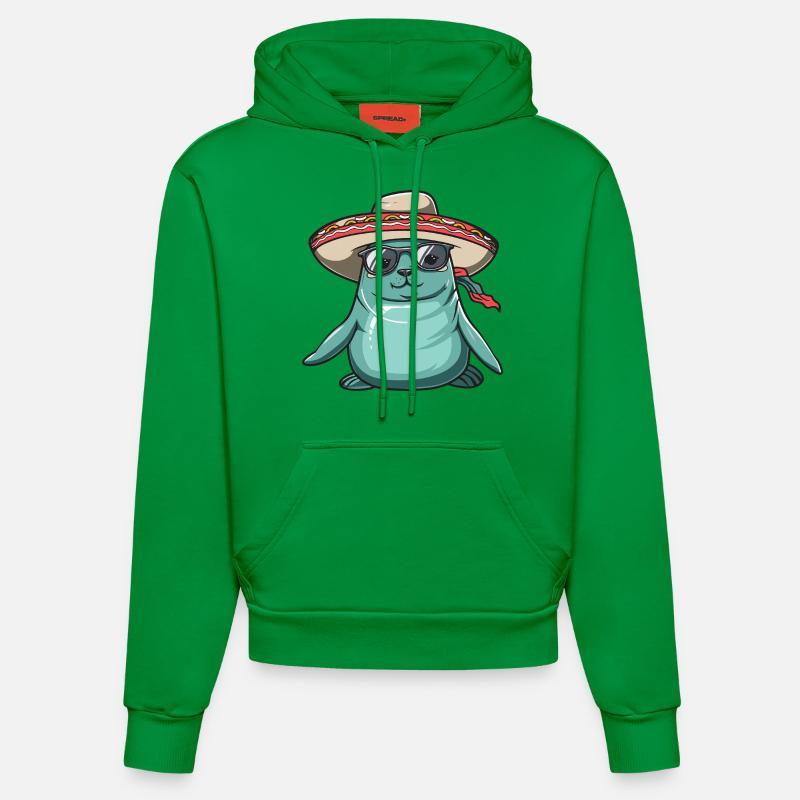 phoque animal drôle sombrero - Sweat à capuche bio ajusté fabriqué en UE - City Green