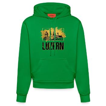 Luzern Schweiz Stadt Skyline Heimat Liebe Gold - Organic Fitted Hoodie Made in EU - City Green - Vorne