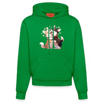 Dogs Love Hug Cuddle Heart Cute Cute - Organic Fitted Hoodie Made in EU - City Green - Front