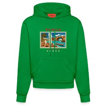 Tonga Tongatapu Vintage Travel Brand - Organic Fitted Hoodie Made in EU - City Green - Front