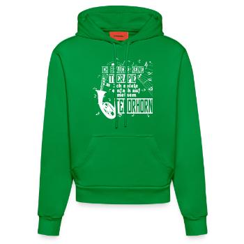 Ich brauche nur mein Tenorhorn - Organic Fitted Hoodie Made in EU - City Green - Vorne
