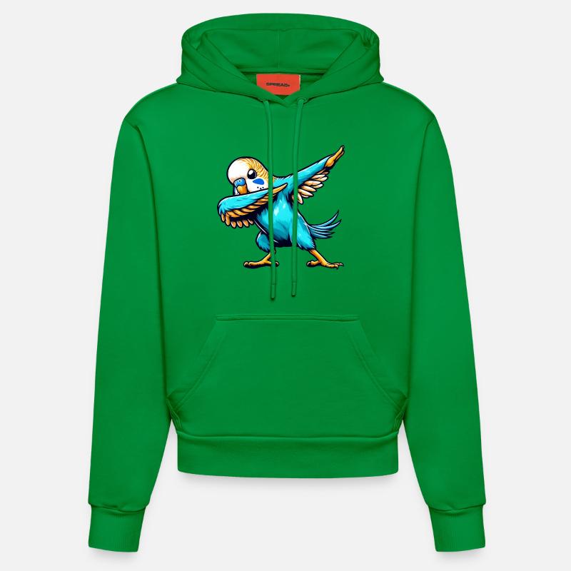 Cool Budgie Dabbing Comic - Organic Fitted Hoodie Made in EU - City Green